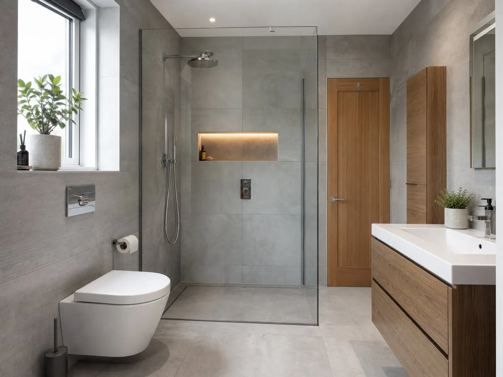Bathroom refurbishment with walk-in shower and full tiling, completed by CAMPO